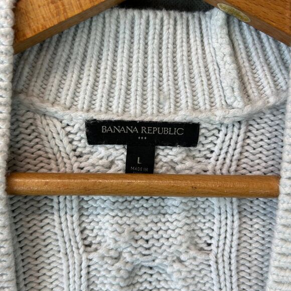 Banana Republic Women’s Cable Knit Cardigan Sweater Large Ivory Wool Blend - Picture 2 of 6